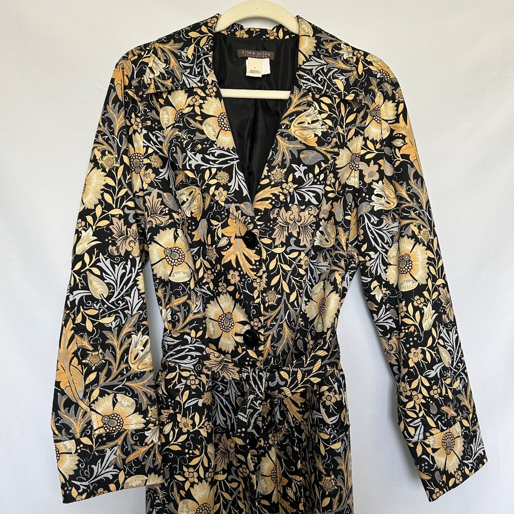 Sigrid Olsen Black and Yellow Floral Print Trench Coat - Picture 11 of 11